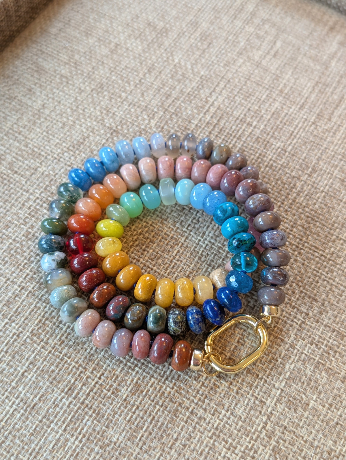 Bonfire Season beaded necklace knotted on silk