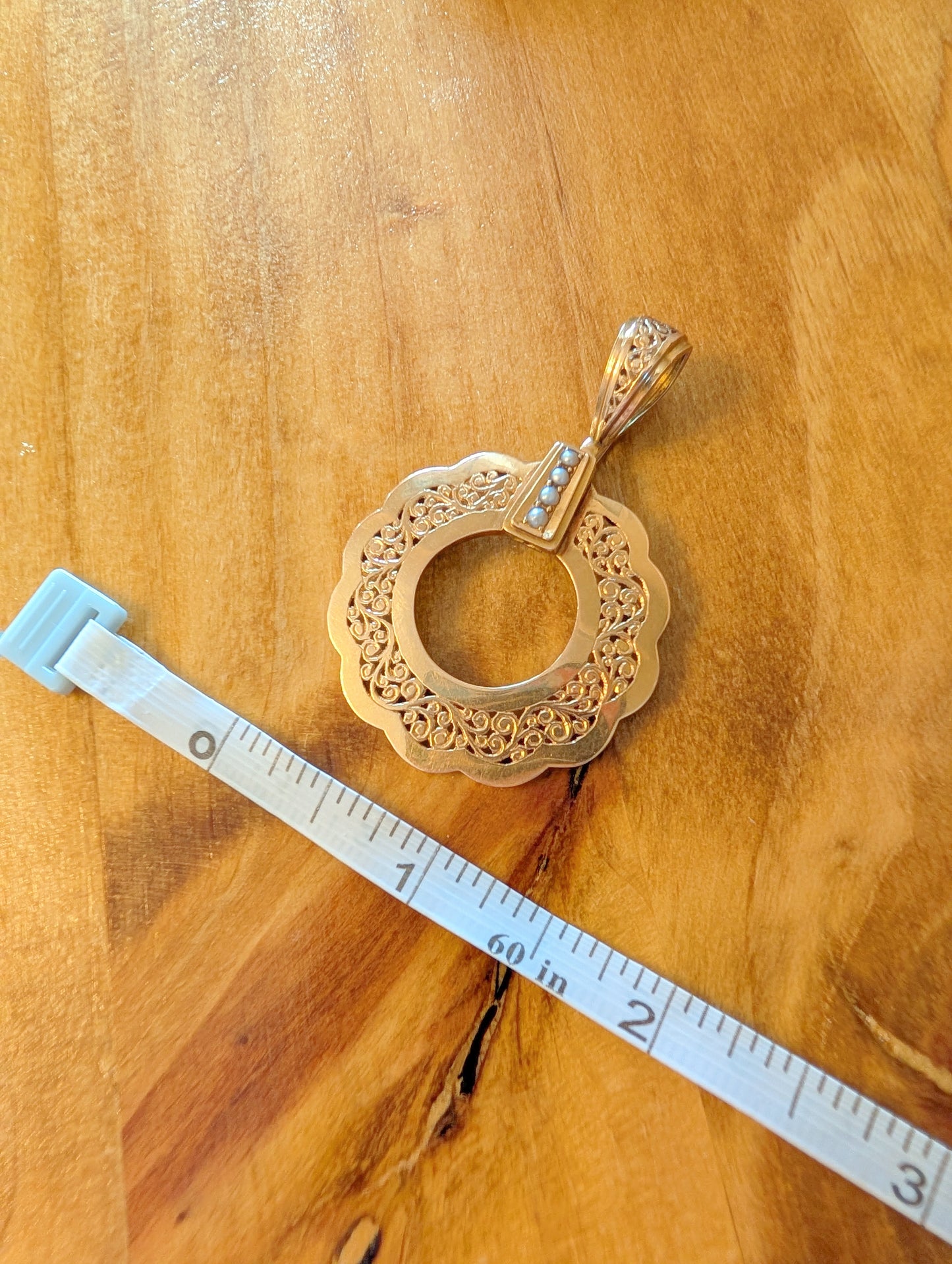 Antique French circle pendant with filigree details and pearls