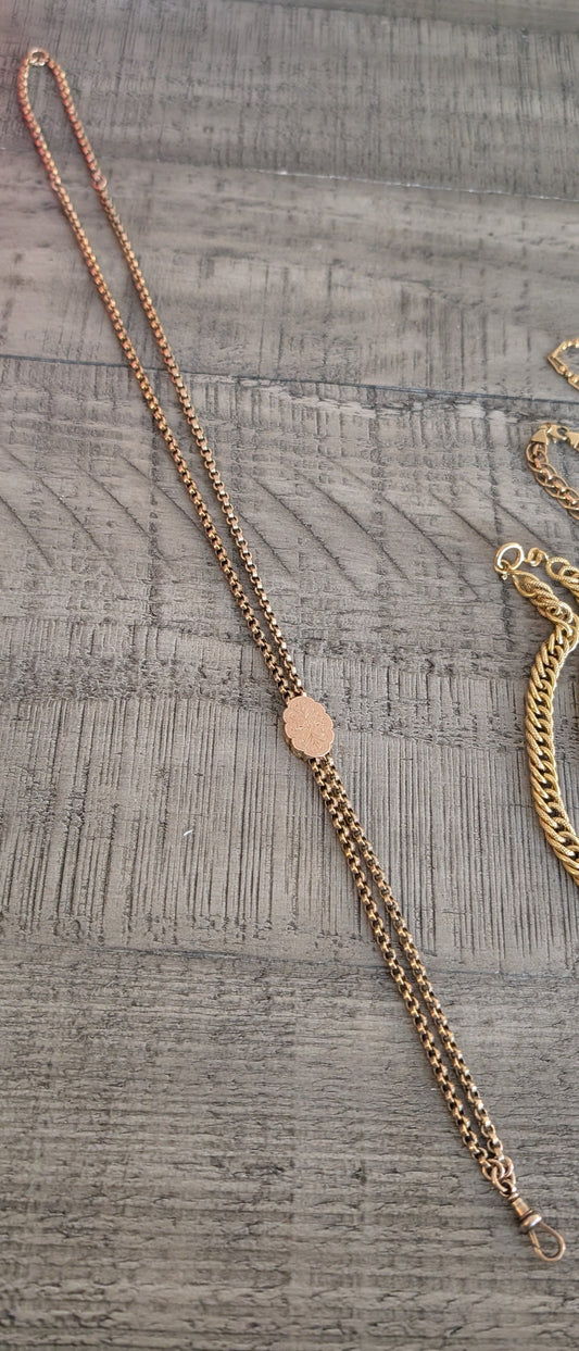 Antique 9ct slider watch chain & vintage 9ct woven curb chain