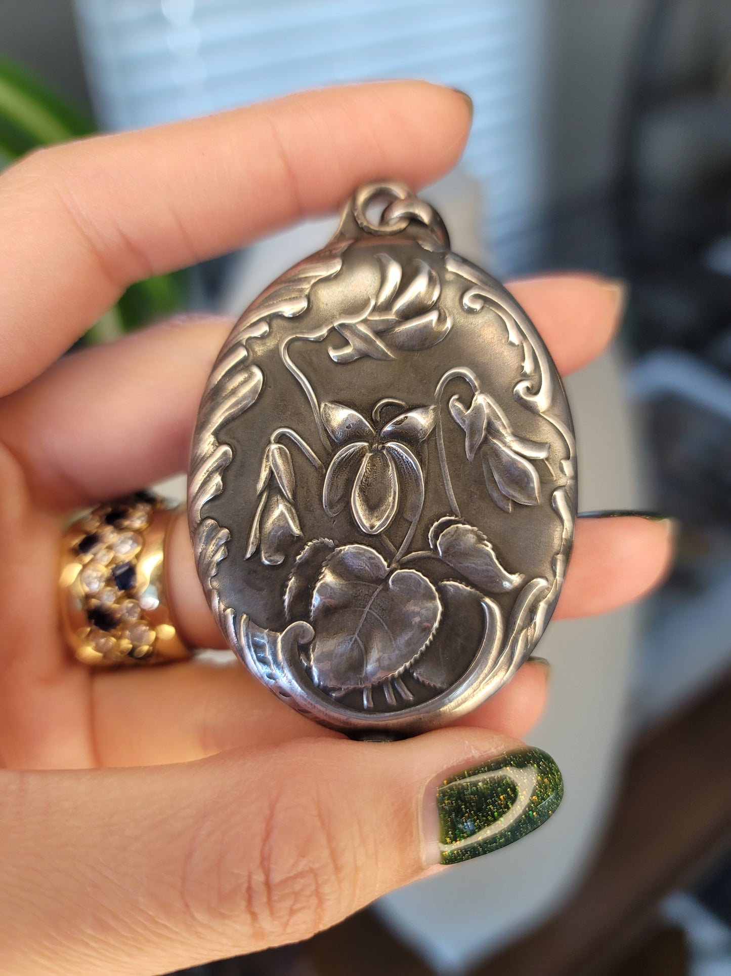 French repousse mirror locket