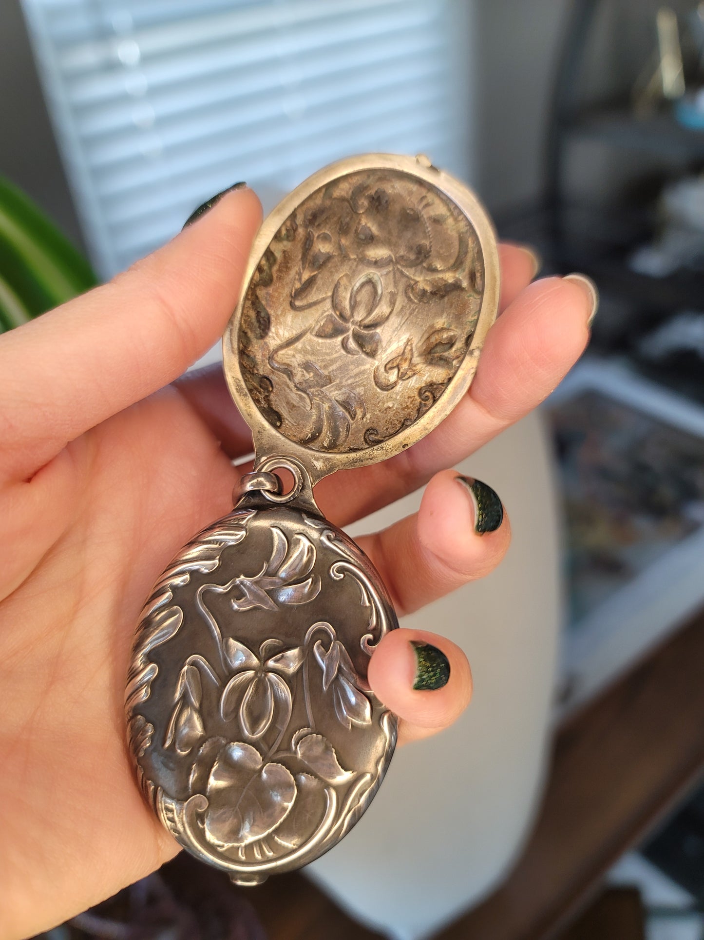 French repousse mirror locket