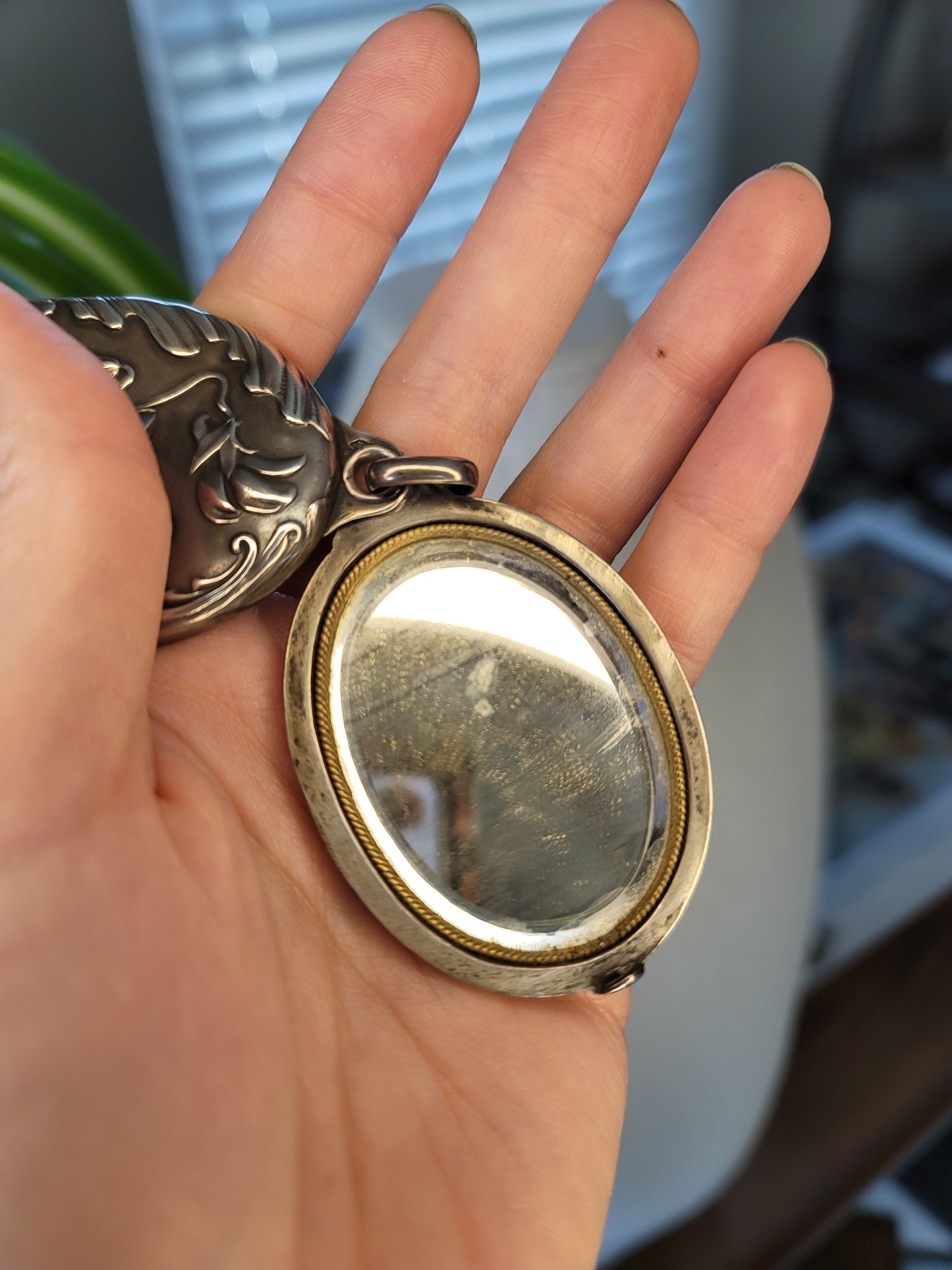 French repousse mirror locket