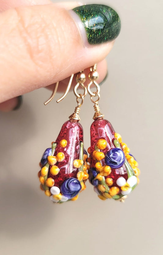 Floral glass gold filled earrings