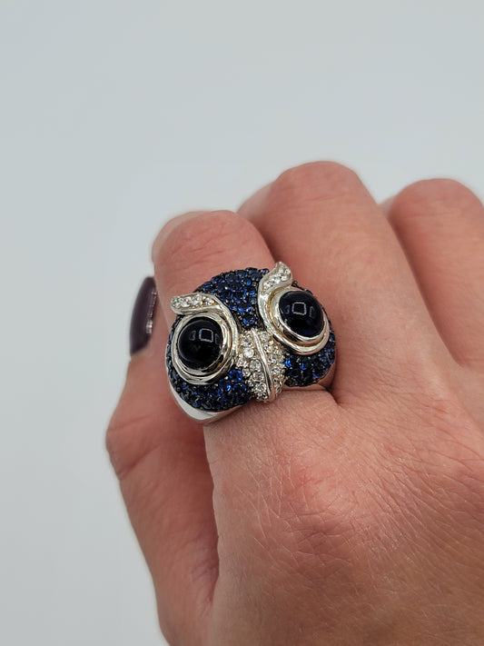 Vintage sterling silver sapphire owl ring