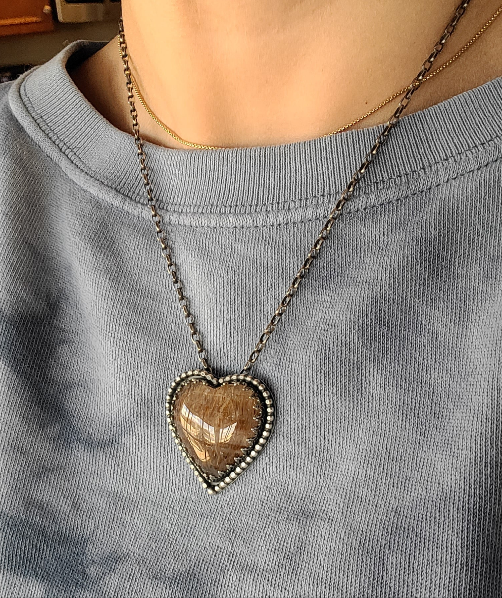 Golden rutilates quartz sterling heart