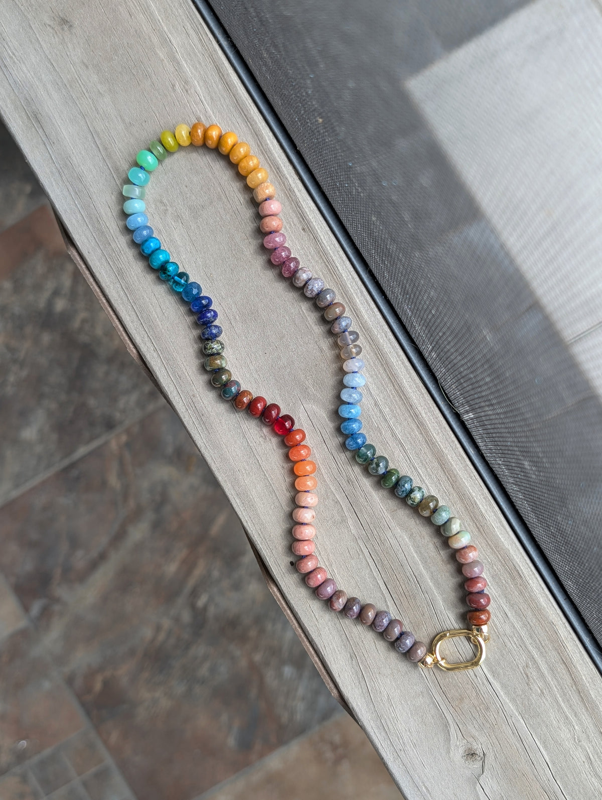 Bonfire Season beaded necklace knotted on silk