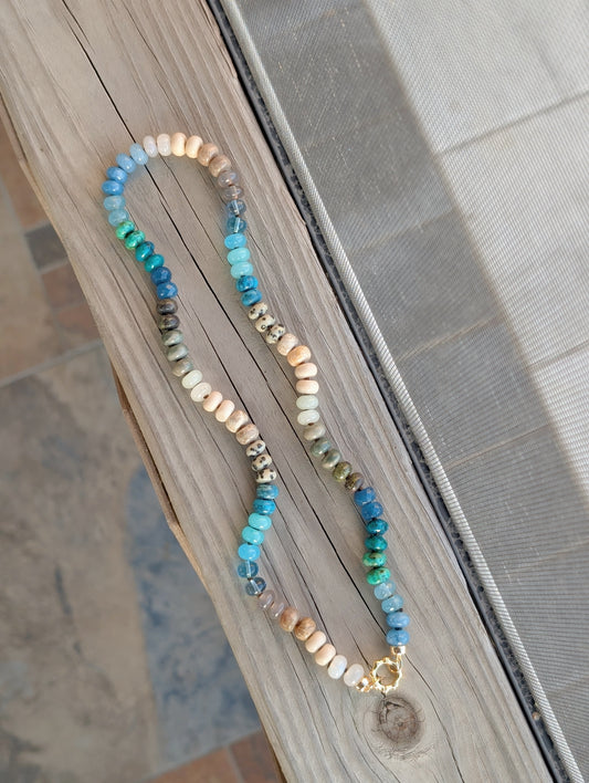 Life's A Beach hand-knotted gemstone charm holding necklace