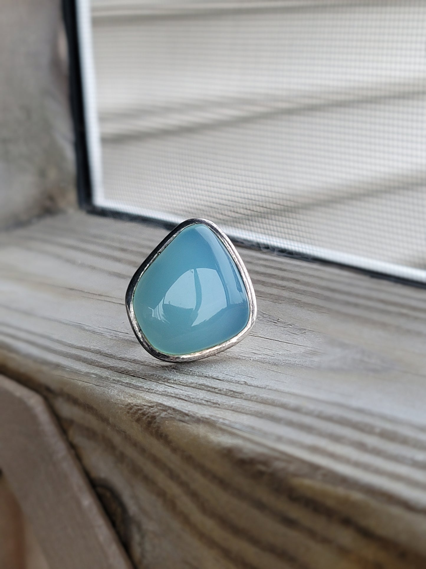 Vintage large aquamarine sterling silver ring