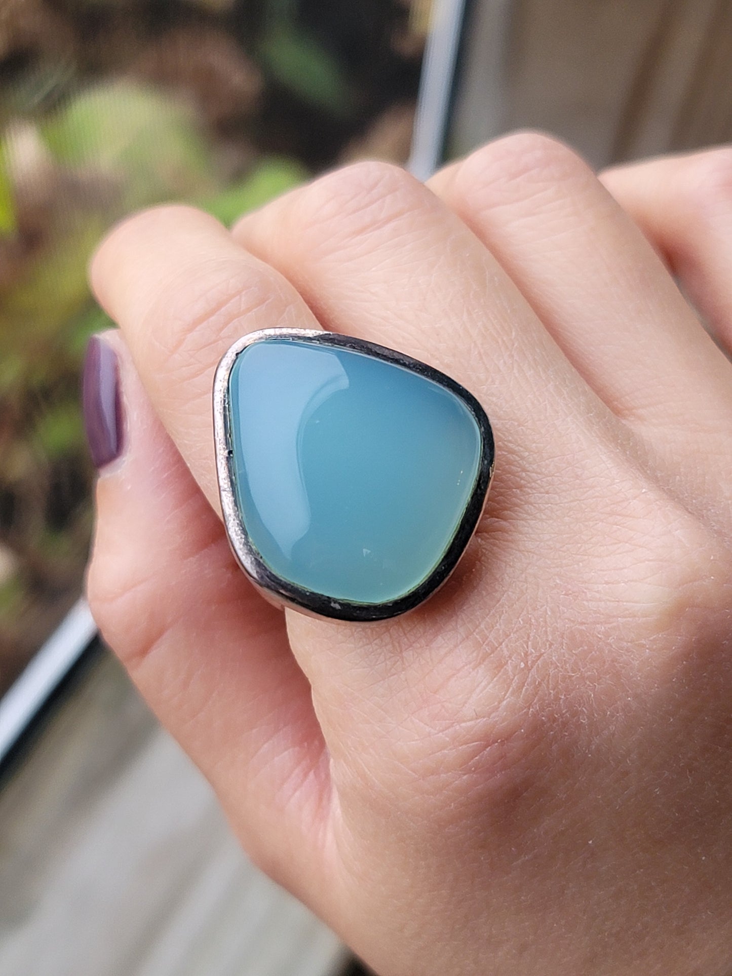 Vintage large aquamarine sterling silver ring